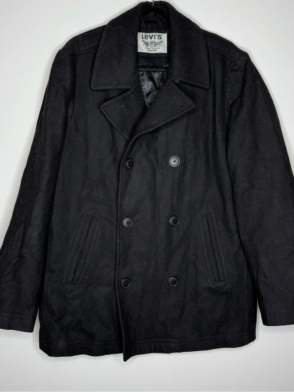 Levi's black double-breasted wool blend pea coat